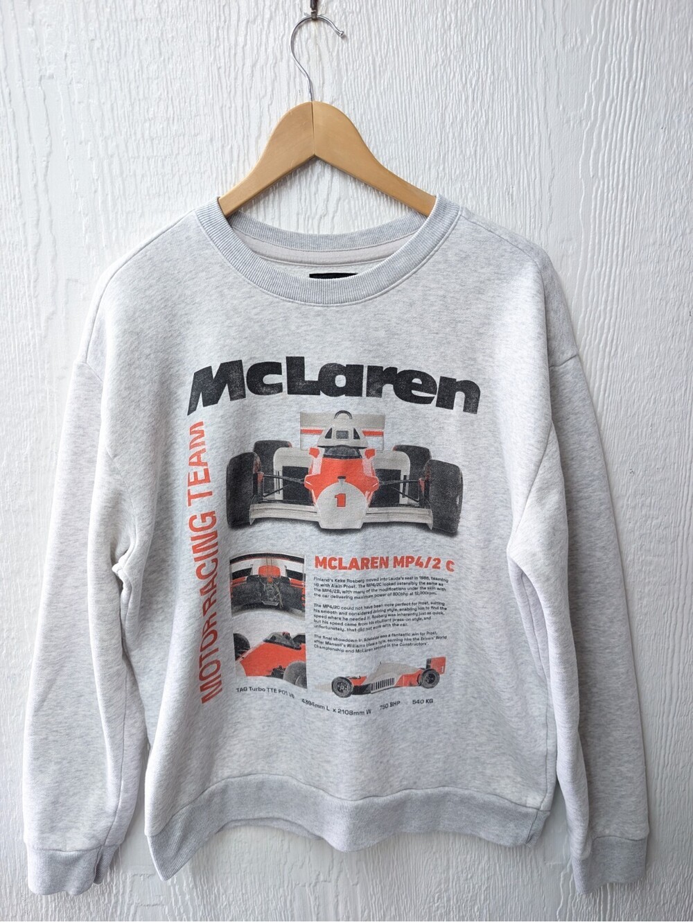 McLaren Sweatshirt Gray MP4/2C Formula 1 F1 Car Motor Racing Team Men's Medium